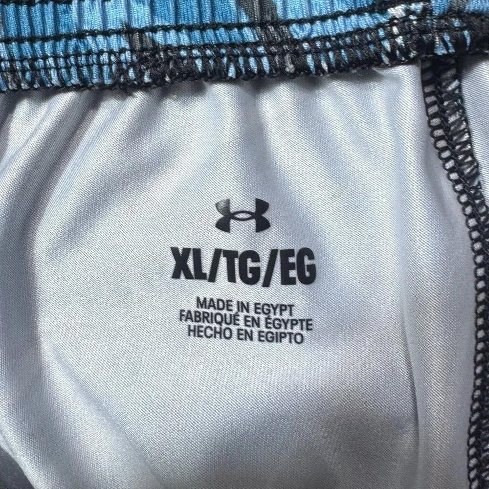 Under Armour Shorts Mens XL Basketball Stretch Blue White Oil Spill Print Mesh